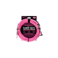 câble instrument gaine tissée ernie ball - jack/jack coudé - 3 mètres - rose fluo