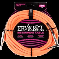 câble instrument gaine tissée ernie ball - jack/jack coudé - 3 mètres - orange