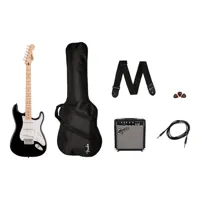 squier sonic stratocaster - pack guitare électrique + fender frontman 10g amplificateur - noir